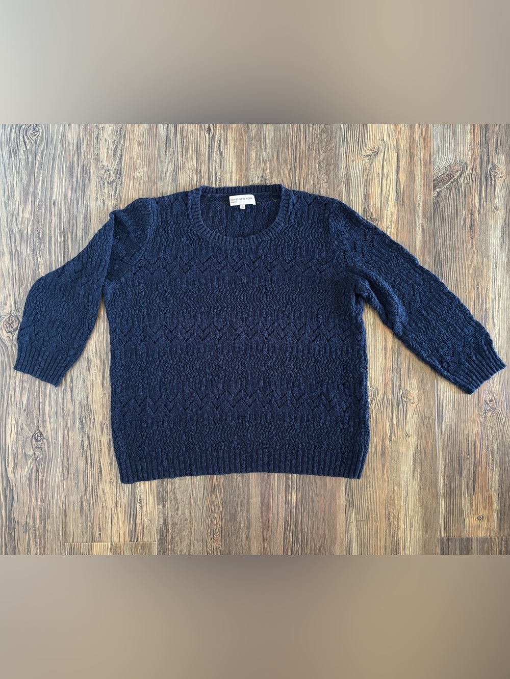 Jones New York Sport Open Knit 3/4 Sleeve Pullover Sweater Womens XL Navy Blue